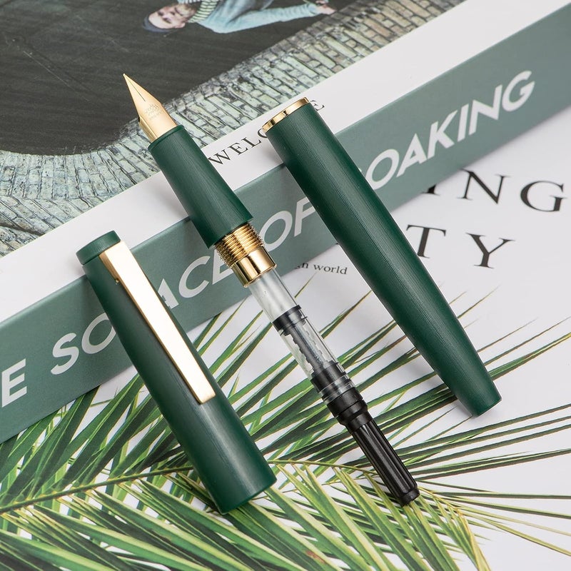 Wikult Jinhao 80 Dark Green Fiber Brushed Fountain Pen, Iridium Fine Gold Nib with Ink Converter, Classic Design Smooth Writing Pen (Gold Clip) - Image 3
