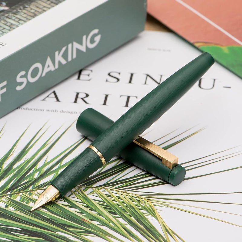 Wikult Jinhao 80 Dark Green Fiber Brushed Fountain Pen, Iridium Fine Gold Nib with Ink Converter, Classic Design Smooth Writing Pen (Gold Clip) - Image 4