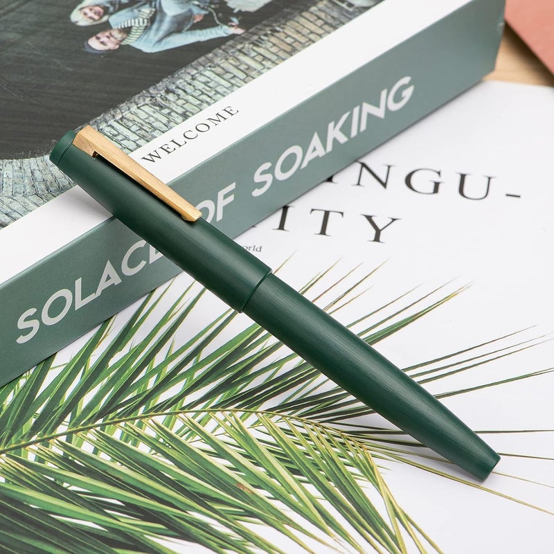 Wikult Jinhao 80 Dark Green Fiber Brushed Fountain Pen, Iridium Fine Gold Nib with Ink Converter, Classic Design Smooth Writing Pen (Gold Clip) - Image 2