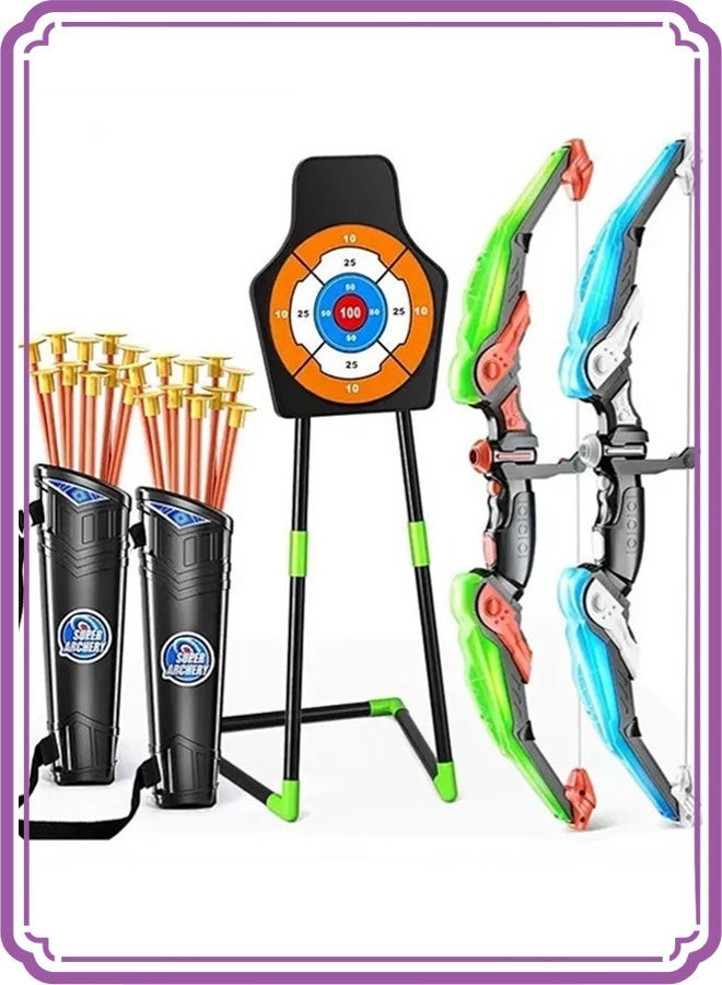 Archery Set - Includes Bows, Suction Cup Arrows & 2 Quivers & Standing Target, Outdoor Light Up Toys for Indoor Outdoor Sport Gifts for Boys Girls