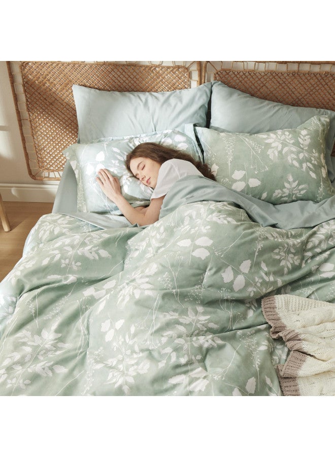 Bedsure Bedsure Queen Comforter Set - 7 Pieces Floral Sage Green Bedding Sets, Queen Bed in a Bag with Reversible Botanical Flowers Comforter, Sheets, Pillowcases & Shams  - Image 4