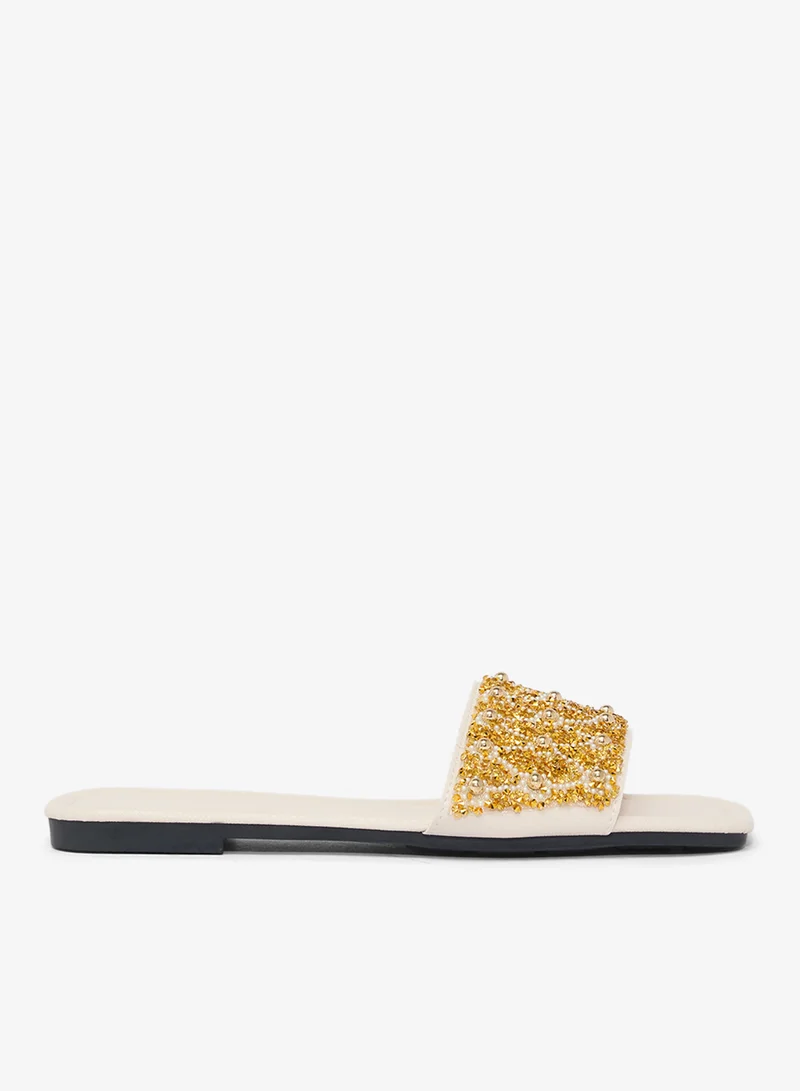Khizana Gold Embellished Detailed Flat Sandals