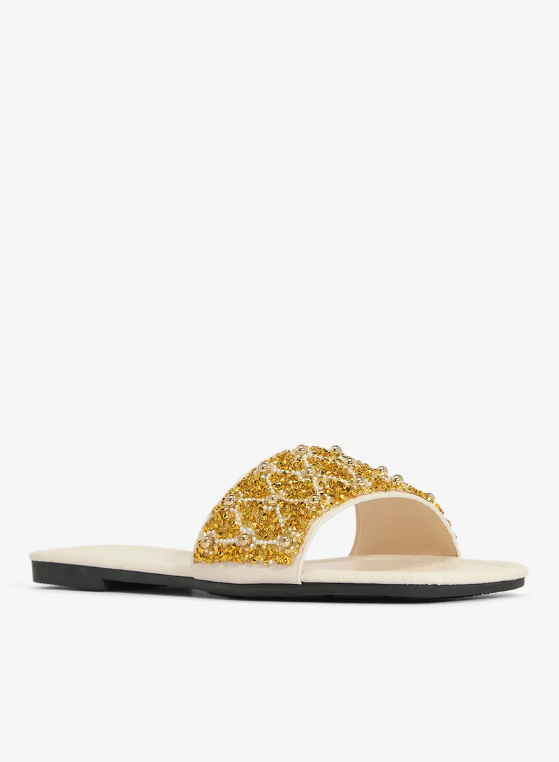 Khizana Gold Embellished Detailed Flat Sandals