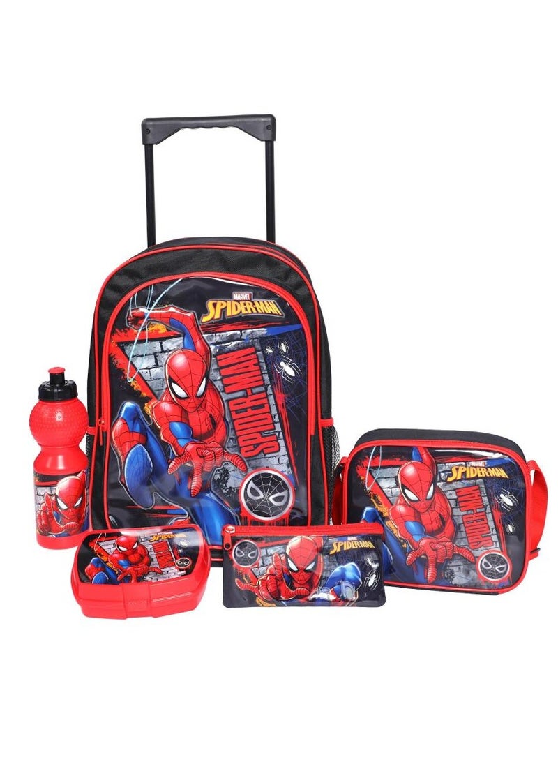 مارفل مجموعة سبايدرمان ٥ في ١ حقيبة ترولي اقتصادية مع ملحقات أسود/أحم