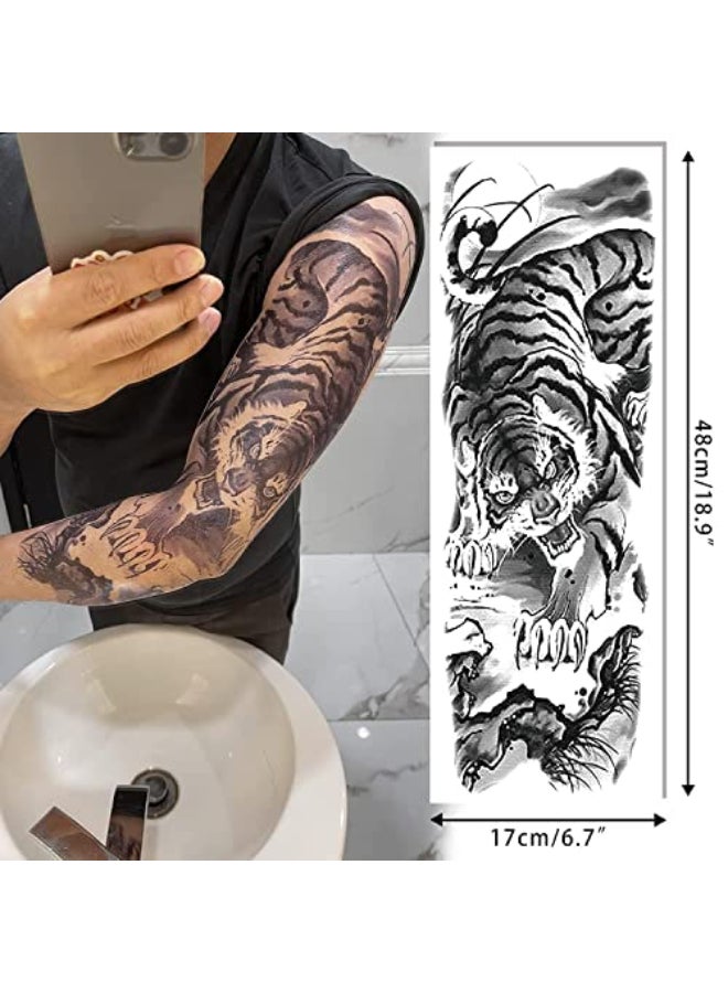 Aresvns Sleeve Tattoo Temporary 12Pcs Christmas Full Arm Fake Tattoos for Adults Large Totem Wolf Military Tempoary Tattoos for BBQ Pool Beach Party - Image 3