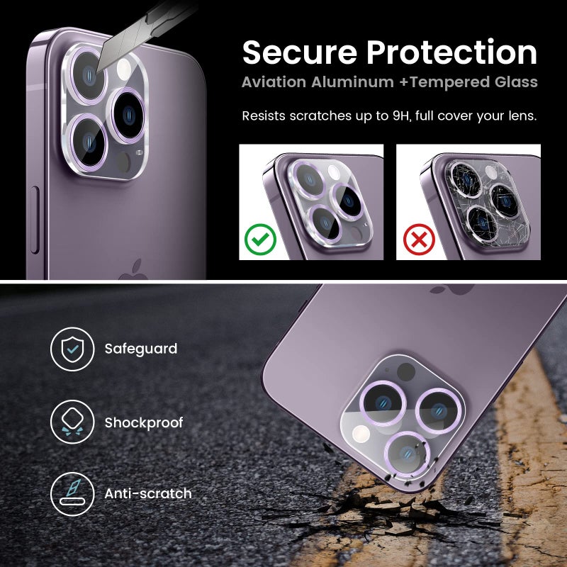 Tensea [3Pcs] for iPhone 14 Pro / 14 Pro Max Camera Screen Protector, Tempered Glass Film Camera Cover Lens Protector Built-in Aluminum Rings, HD Clear, Full Edge to Edge, Case Friendly - Image 5