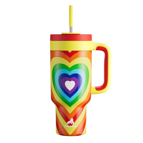 POWCAN 40 oz Tumbler with Handle, 2-in-1 Straw and Sip Lid, Leakproof, Dishwasher Safe, Insulated Stainless Steel Travel Coffee Mug, Keeps Cold for 34 Hours, Fits in Car Cup Holder (Fiery Love) - Image 1