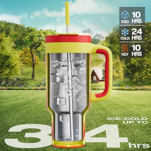POWCAN 40 oz Tumbler with Handle, 2-in-1 Straw and Sip Lid, Leakproof, Dishwasher Safe, Insulated Stainless Steel Travel Coffee Mug, Keeps Cold for 34 Hours, Fits in Car Cup Holder (Fiery Love) - Image 2