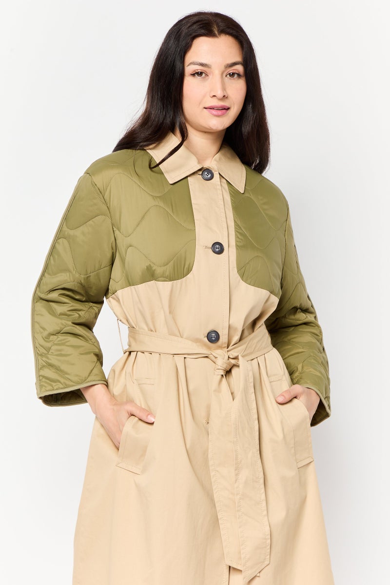Asos Design Women Petite Fit Hybrid Quilted Belted Trench Coat, Multicolor  - Image 3