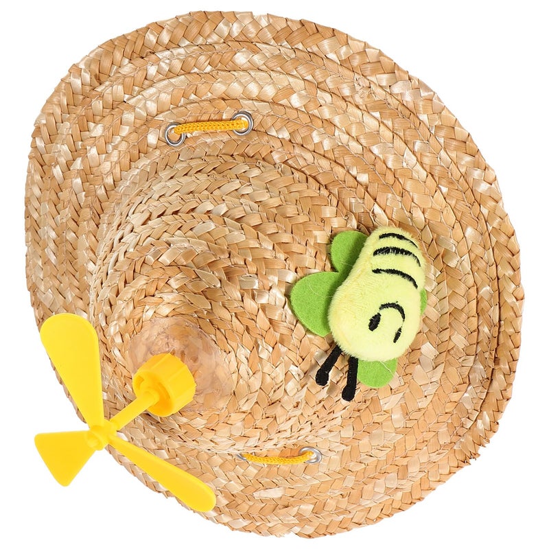 Large Dog Straw Hat With Helicopter Decor Woven Knitted Cap Outdoor Pet Photo Props - Image 2