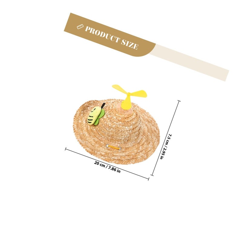 Large Dog Straw Hat With Helicopter Decor Woven Knitted Cap Outdoor Pet Photo Props - Image 3