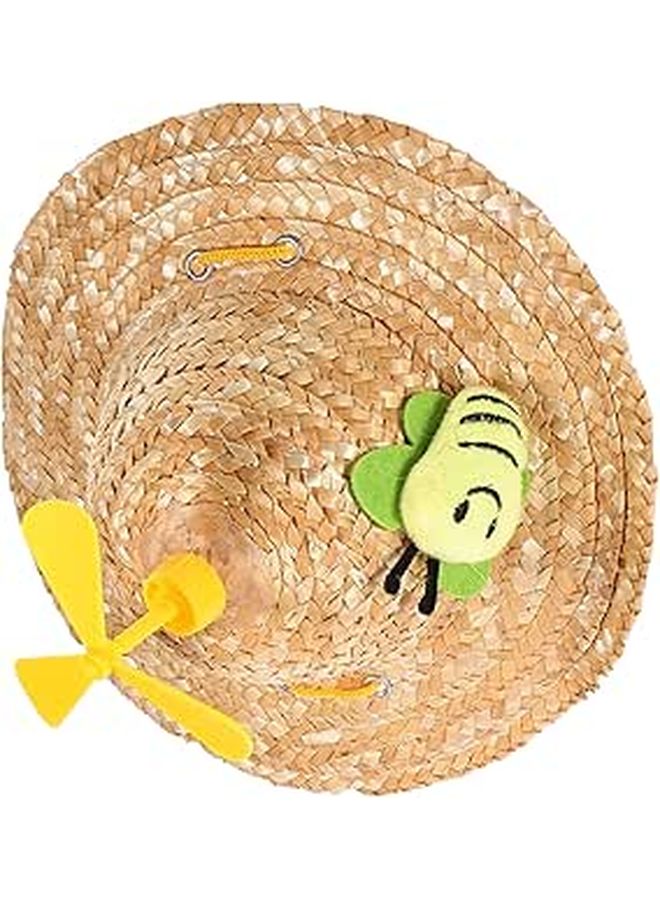 Large Dog Straw Hat With Helicopter Decor Woven Knitted Cap Outdoor Pet Photo Props - Image 1