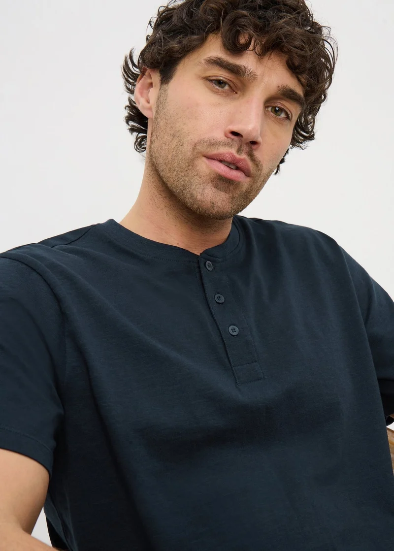 Matalan Navy Grandad Collar T-Shirt