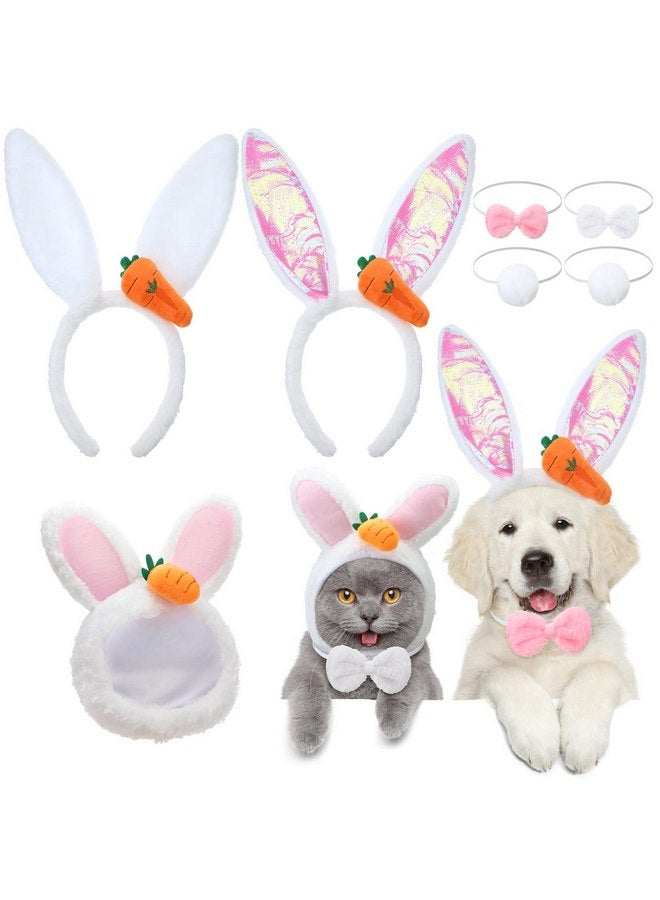 Weewooday 3 Sets Dog Bunny Ears Easter Rabbit Hat and Headband Tail Bowtie Easter Comfortable Party Headwear Costume Short Plush Party Accessory for Pet Dog Puppy and Cat (Cute) - Image 1
