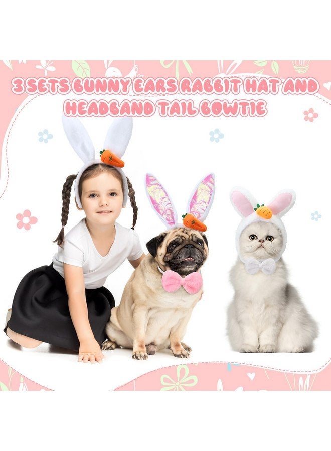 Weewooday 3 Sets Dog Bunny Ears Easter Rabbit Hat and Headband Tail Bowtie Easter Comfortable Party Headwear Costume Short Plush Party Accessory for Pet Dog Puppy and Cat (Cute) - Image 2