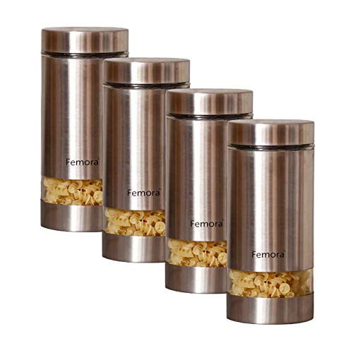 Femora Airtight Glass Jars 1300ml Set of 4 | Silver Stainless Steel Lid | BPA Free & Food Grade | Rust Free | 1 Year Lid Warranty | Kitchen Storage for Snacks, Masala, Spice, Pickle, Cookies - Image 1