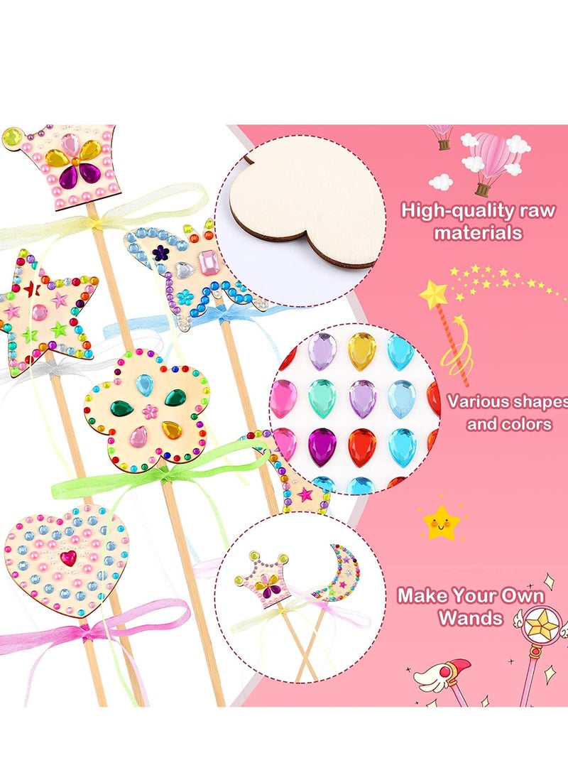 Excefore Princess Fairy Wand Kit, DIY Wooden Fairy Wands, Gem Stickers, Ribbons, Unfinished Wooden Fairy Wand Kit Crafts Moon Butterfly Magical Wand for Kids Make Your Own Princess Wand 28PCS - Image 3