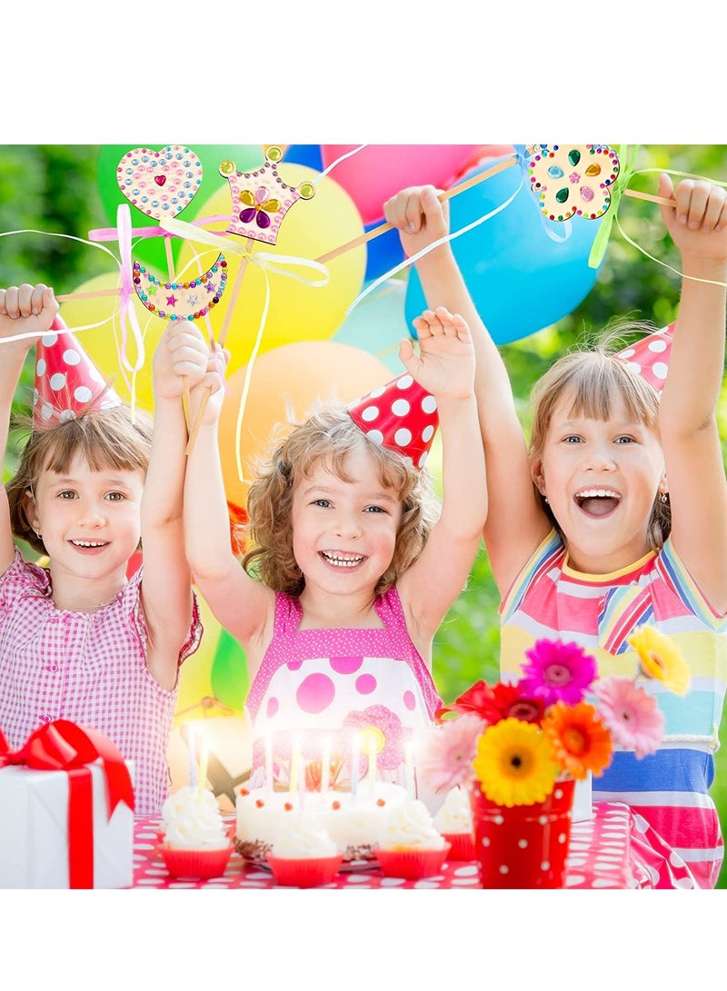 Excefore Princess Fairy Wand Kit, DIY Wooden Fairy Wands, Gem Stickers, Ribbons, Unfinished Wooden Fairy Wand Kit Crafts Moon Butterfly Magical Wand for Kids Make Your Own Princess Wand 28PCS - Image 5