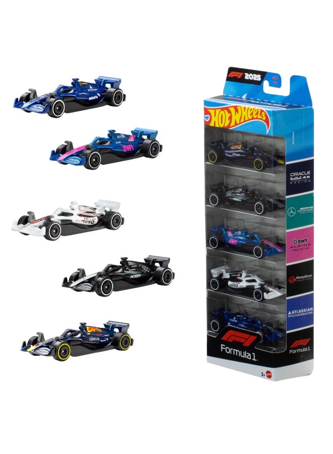 Hot Wheels 1:64 Scale 5-Pack Formula 1  Die-Cast Toy Cars, Set of 5 Officially Licensed, Collectible F1  Race Cars for Play or Display​​ - Image 1