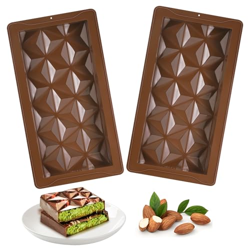 TranRantic 2 Pcs Deep Chocolate Bar Mold, Large Chocolate Molds Silicone, Easy Release Thick Candy Molds, Reusable Silicone Molds for Chocolate Candy Bar (Prismatic) - Image 1