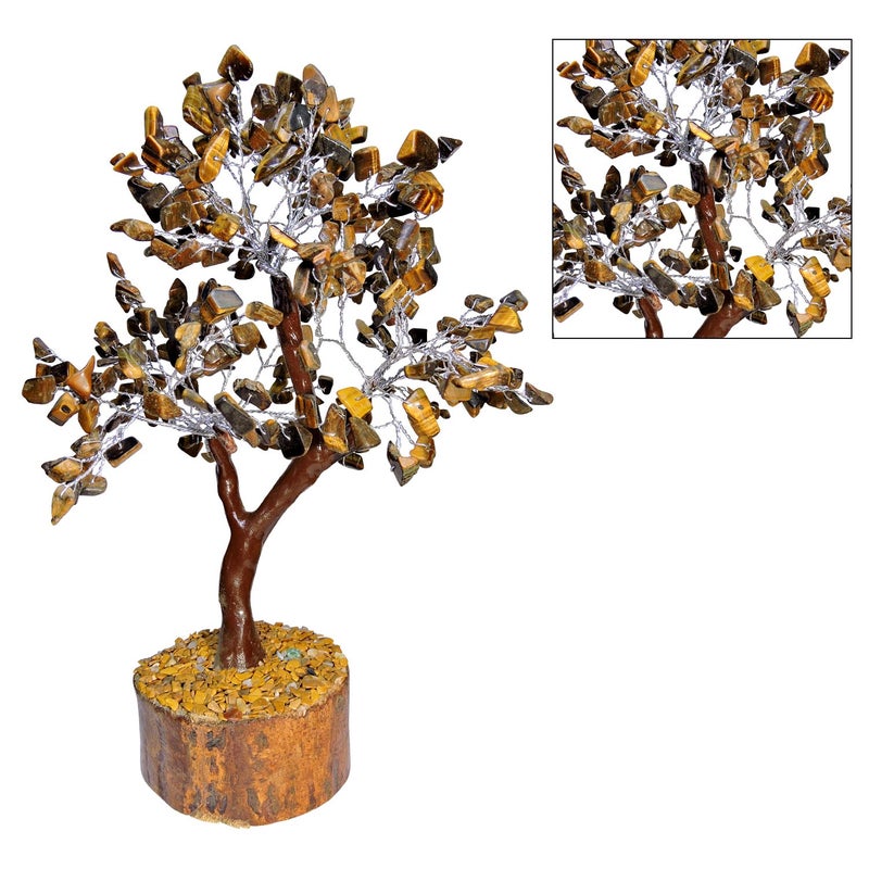 Satyamani SATYAMANI Natural Energized Tiger Eye Crystal Tree (300 Dana) Golden for Wealth & Prosperity, Happiness & Fengshui, Reiki Healing and Vastu Correction, Brown - Image 2
