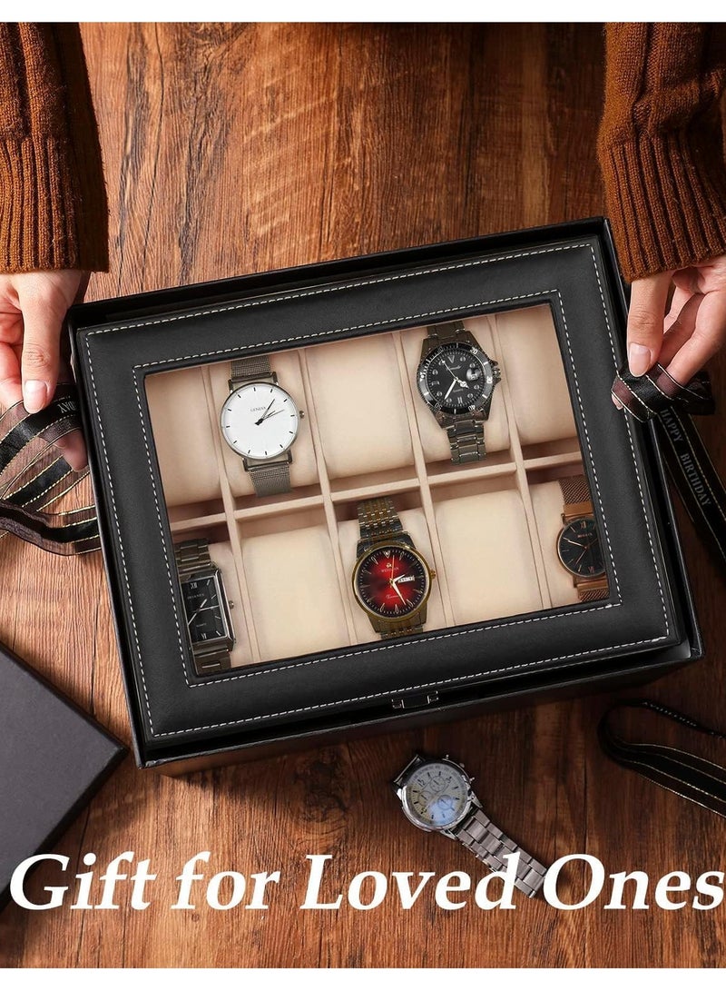 GUKA BEGHOME Watch Box 10 Slot Display Case Organizer Glass Storage with Pu Leather for Men and Women  - Image 5