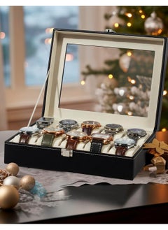 Generic GUKA BEGHOME Watch Box 10 Slot Display Case Organizer Glass Storage with Pu Leather for Men and Women  - Image 1
