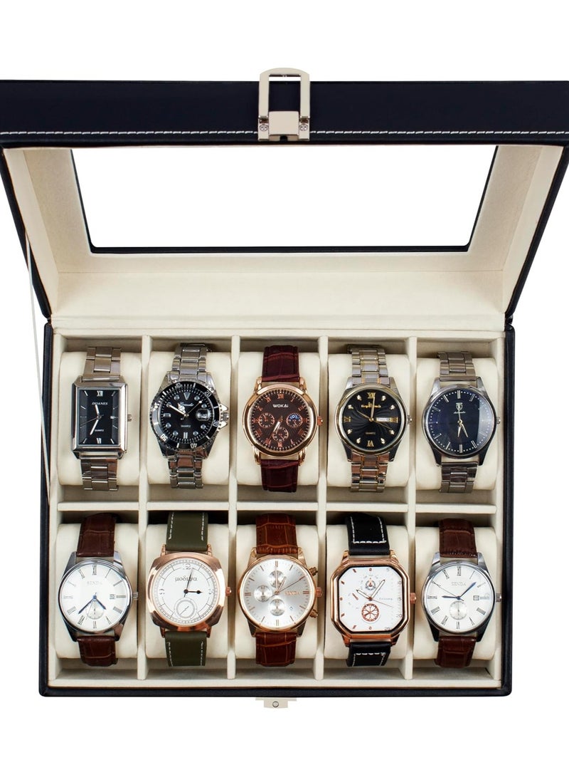 GUKA BEGHOME Watch Box 10 Slot Display Case Organizer Glass Storage with Pu Leather for Men and Women  - Image 2