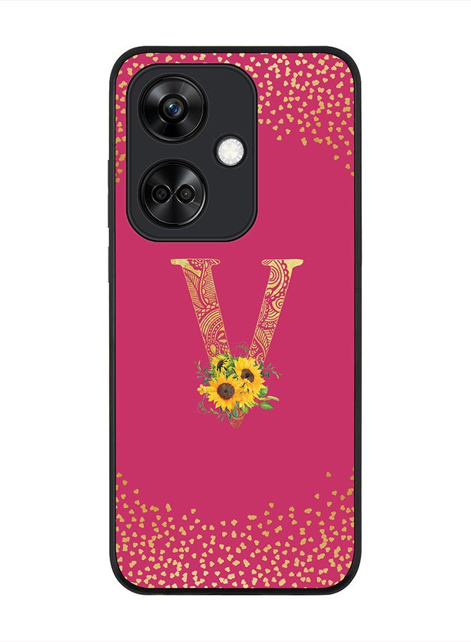 Stylizedd Rugged Black Edge case for OnePlus Nord CE3 / Oppo K11, Slim fit Flexible   Custom Monogram Initial Letter Mandala Floral Pattern Alphabet- V (Dark Pink Rose) - Image 1