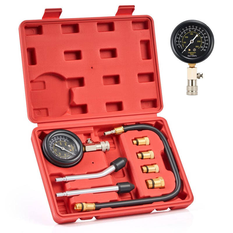 Orion Motor Tech Compression Tester 8PCS Engine Cylinder Pressure Gauge for Petrol Gas Engine 0300PSI Engine Compression Tester Automotive with Adapters for Cars Trucks Motorcycles Marines ATV UTV