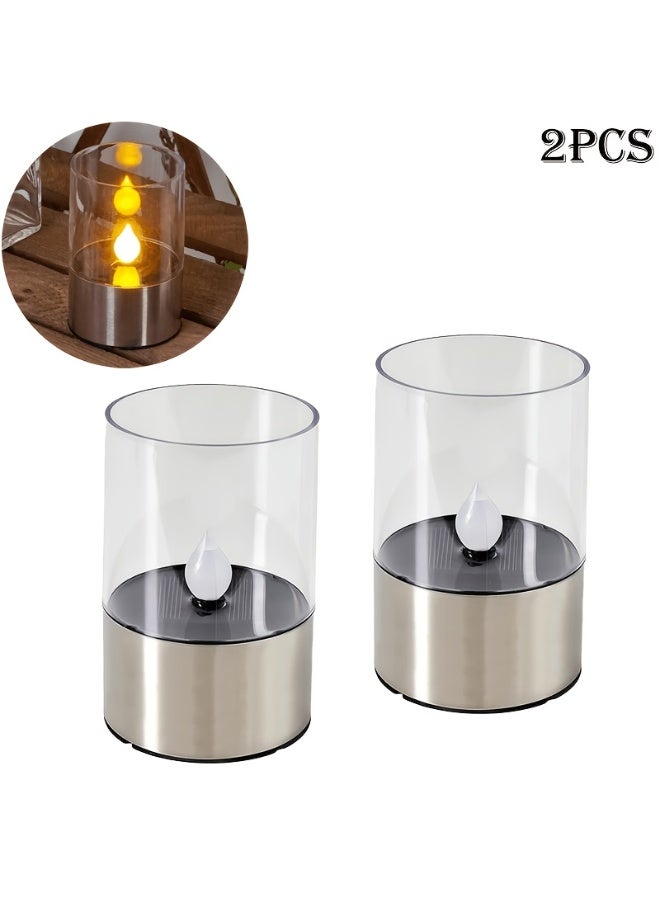 2 PCs Solar-Powered Candle Lights, Outdoor Party Tabletop Decoration LED Teacup Lights, IP44，Suitable for Indoor Desktop Step Decoration，Gardens, Courtyards, Balconies, Patios, Bars, Parties, Gatherings, Back-to-School Season, Birthdays - Image 1