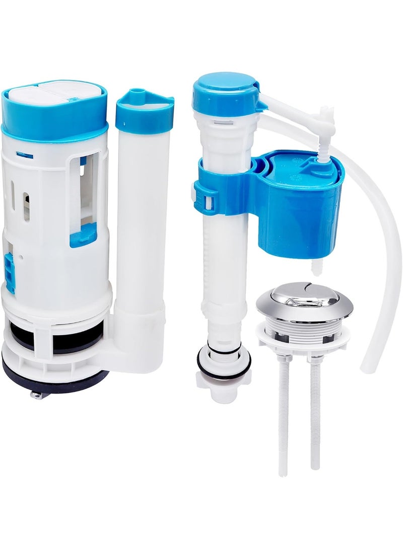 فكسر طقم إصلاح صمام المرحاض المزدوج - نظام تدفق يعمل بزر ضغط | يتضمن صمام تعبئة، وصمام تدفق، وزرًا | موفر للمياه، وسهل التركيب - Image 1