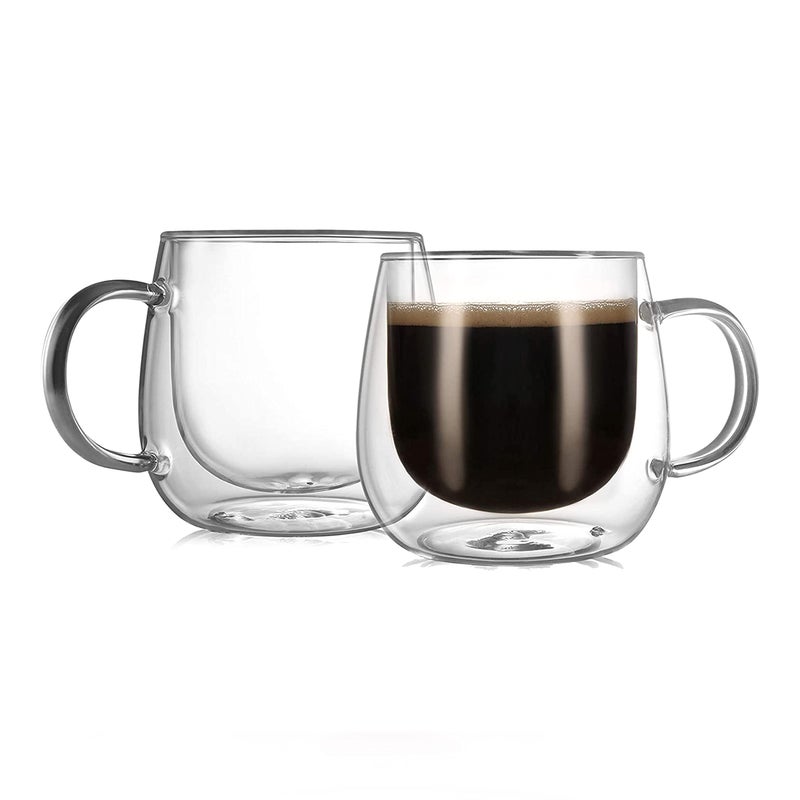 CNGLASS 10oz Double Walled Glass Coffee Mugs(2-pack),Clear Coffee Cups with Handle,Glass Espresso Mugs for Latte,Cappuccino,Tea - Image 1