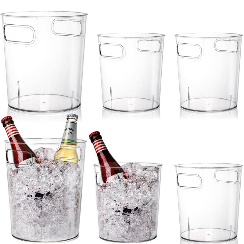 Dicunoy Dicunoy 6 Pack Ice Bucket Plastic Champagne Wine Chiller Bucket for Parties Clear Acrylic Cylinder Flower Vase with Handle for Home Bar Beer Champagne Bottles 2 and 3 Liter 