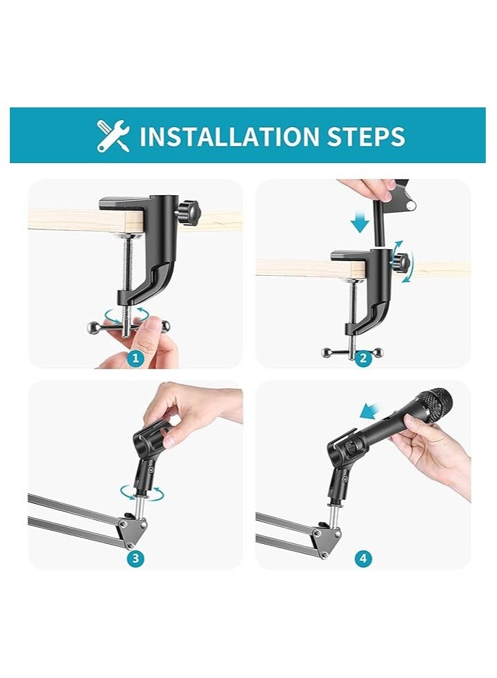 Professional Microphone Stand Adjustable Microphone Suspension Boom Scissor Arm Stand, Compact Mic Stand for Radio Broadcasting, Voice-Over, Stage and TV Stations  - Image 2