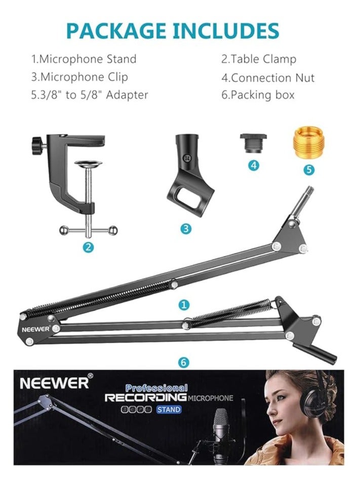 Professional Microphone Stand Adjustable Microphone Suspension Boom Scissor Arm Stand, Compact Mic Stand for Radio Broadcasting, Voice-Over, Stage and TV Stations  - Image 3