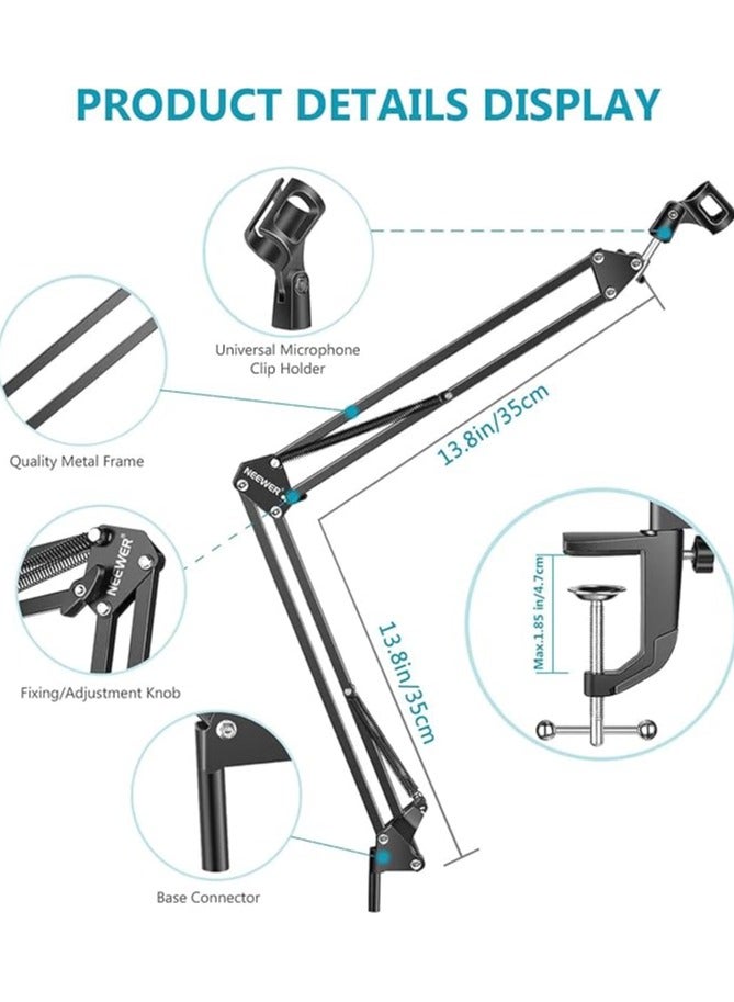 Professional Microphone Stand Adjustable Microphone Suspension Boom Scissor Arm Stand, Compact Mic Stand for Radio Broadcasting, Voice-Over, Stage and TV Stations  - Image 4