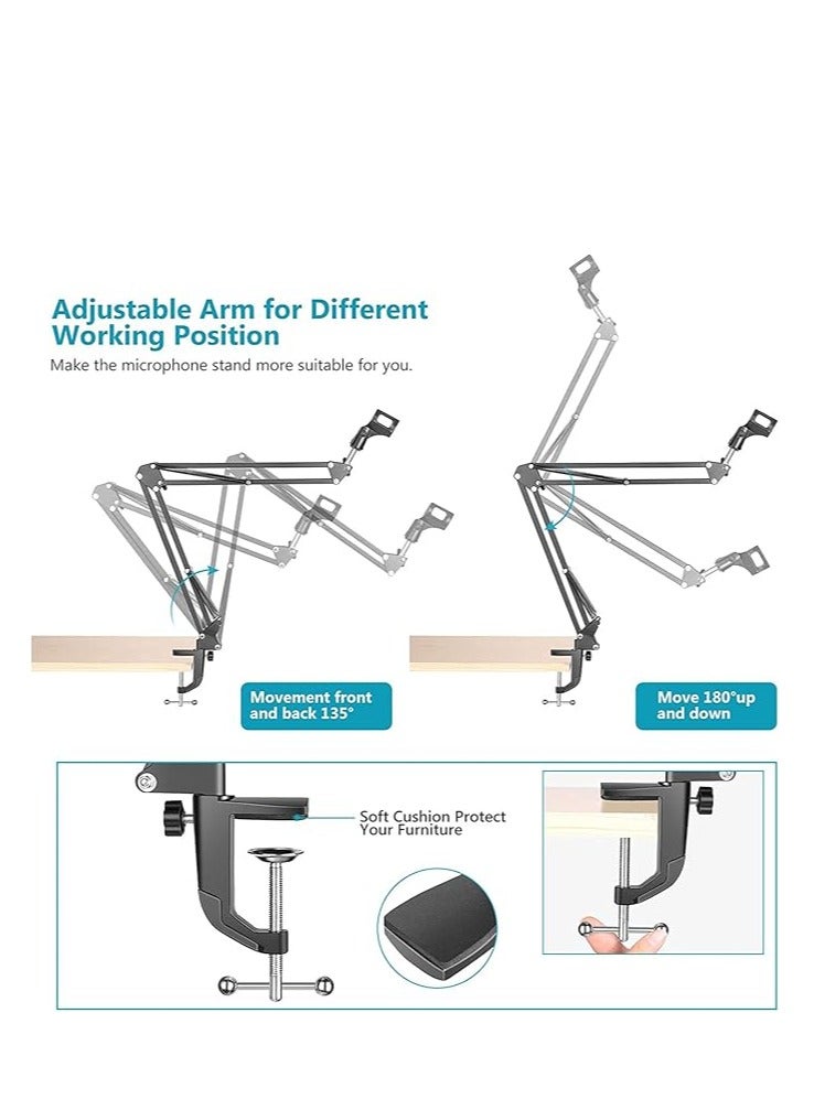Professional Microphone Stand Adjustable Microphone Suspension Boom Scissor Arm Stand, Compact Mic Stand for Radio Broadcasting, Voice-Over, Stage and TV Stations  - Image 5