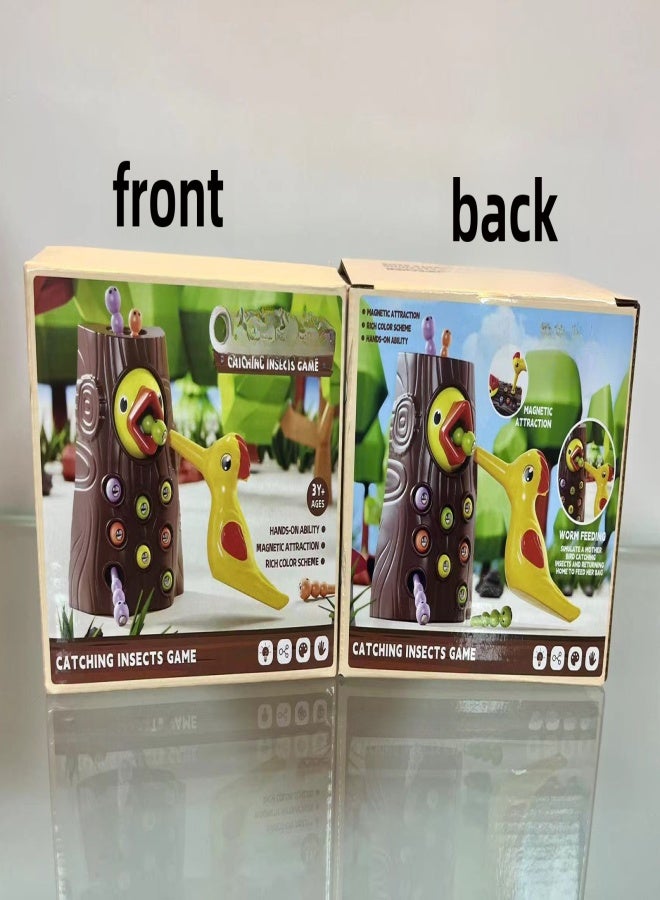 Woodpecker toys fishing catch insects small game birds catch insects magnetic puzzle early education training exercise toys wholesale(1 stump 1 bird 8 insects) - Image 1