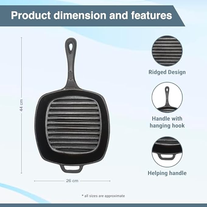 Buckingham PreSeasoned Cast Iron Square Grill Pan Black - Image 3