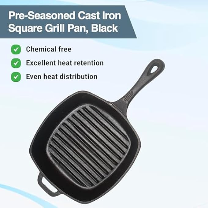 Buckingham PreSeasoned Cast Iron Square Grill Pan Black - Image 5