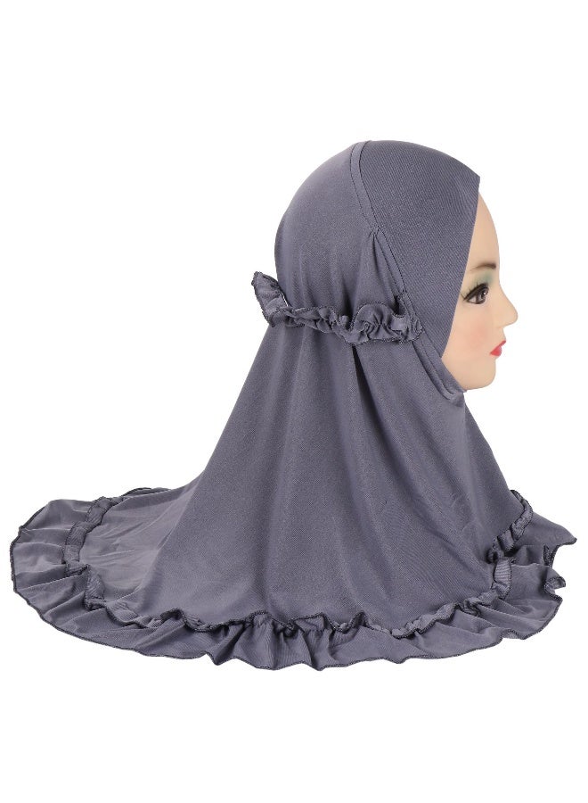NIBEMINENT Hijab Scarf Girls Kids Ruffle Lotus Leaf Hijabs Solid Color Head Scarfs for Baby  - Image 1