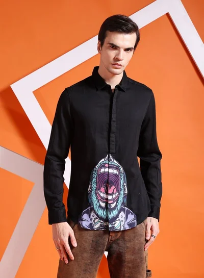 The Indian Garage Co Men Slim Fit Graphic Print Full Sleeves Cutaway Collar Party Wear Shirt