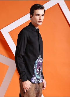 The Indian Garage Co Men Slim Fit Graphic Print Full Sleeves Cutaway Collar Party Wear Shirt  - Image 3