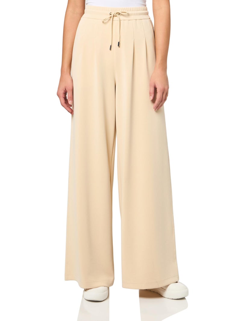 BOSS, Soft Pleat Wide Leg Jersey Trousers, Light Beige, Large - Image 1