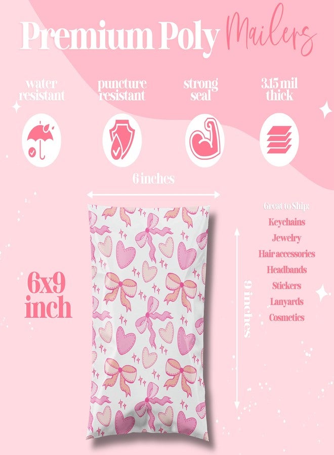 Pretty Package Store 6x9 Designer Poly Mailer 100 Pack Heavy Duty Waterproof Self Seal Shipping Bags for Small Business Large Mailing Envelopes Bulk Tear Resistant Packaging Coquette Bows Hearts - Image 4