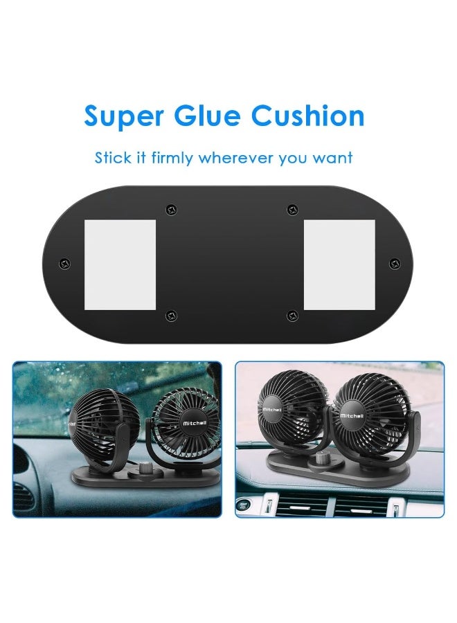 ميتشل مروحة سيارة Mitchell HX-T303C مزدوجة 12 فولت - مروحة تبريد لوحة القيادة ثنائية الرأس مع دوران 360 درجة، تحكم بسرعتين، تدفق هواء قوي، ضوضاء منخفضة، مثبتة لاصقًا، مروحة مركبة مدمجة للتهوية الداخلية للسيارة/الشاحنة/الشاحنة (6.5 واط) - Image 5