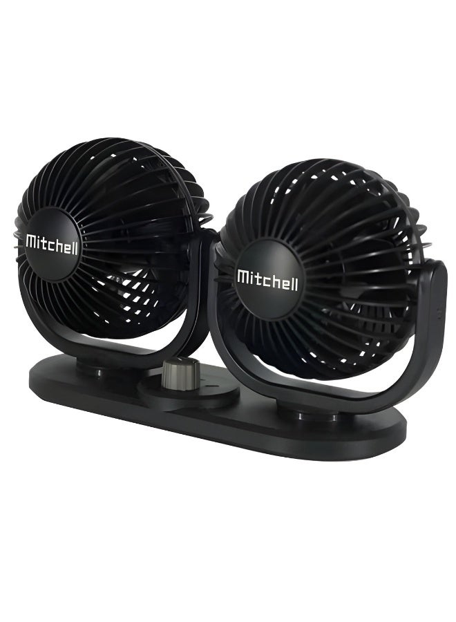 ميتشل مروحة سيارة Mitchell HX-T303C مزدوجة 12 فولت - مروحة تبريد لوحة القيادة ثنائية الرأس مع دوران 360 درجة، تحكم بسرعتين، تدفق هواء قوي، ضوضاء منخفضة، مثبتة لاصقًا، مروحة مركبة مدمجة للتهوية الداخلية للسيارة/الشاحنة/الشاحنة (6.5 واط) - Image 2