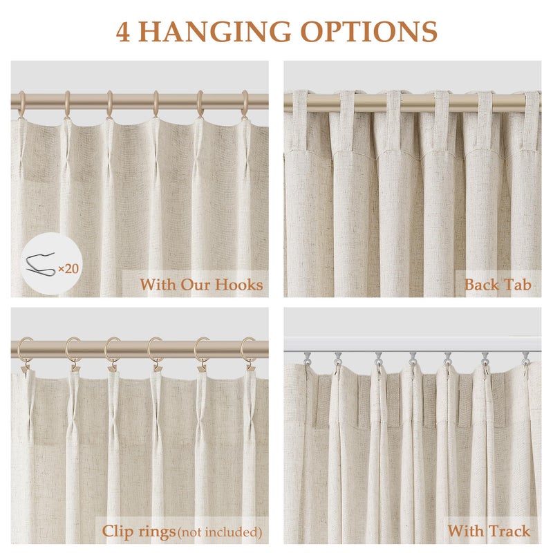 Aersas Sand Beige Pinch Pleat Linen Curtains 84 Inch Length 2 Panels Set for Bedroom Dining Room Semi Sheer Linen Boho Farmhouse Neutral Window Curtains 84 Inches Long for Living Room Nursery 40x84 - Image 3