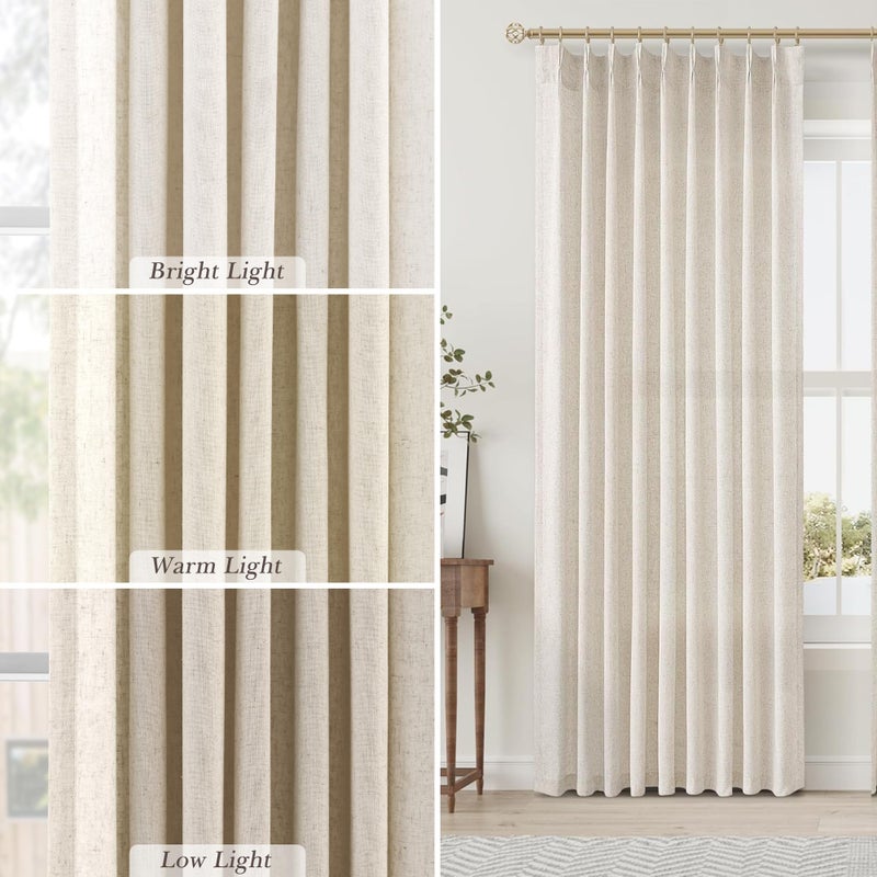 Aersas Sand Beige Pinch Pleat Linen Curtains 84 Inch Length 2 Panels Set for Bedroom Dining Room Semi Sheer Linen Boho Farmhouse Neutral Window Curtains 84 Inches Long for Living Room Nursery 40x84 - Image 4